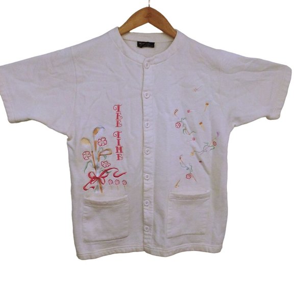 Vtg 80s Bee Wear USA Sporty Tee Time Golf Novelty Cardigan Shacket -L Pockets - Picture 1 of 10